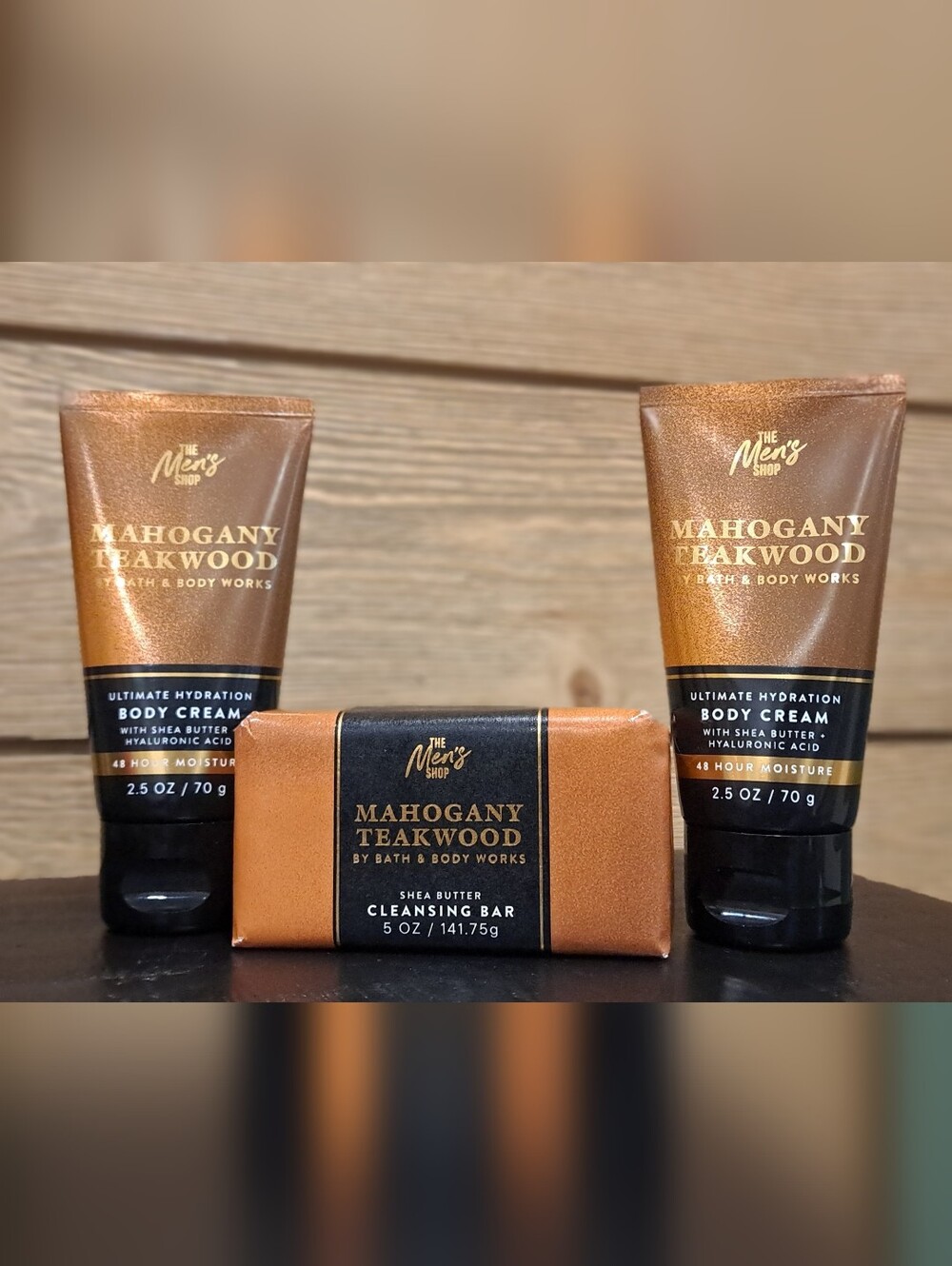 New 3pc Bath & Body Works Men's Mahogany Teakwood Shea Butter Travel Set